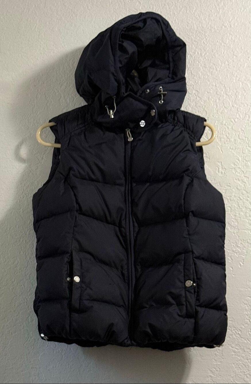 Eddie Bauer 650 Fill Down Vest Womens Blue M Hooded Ski Snow Puffer